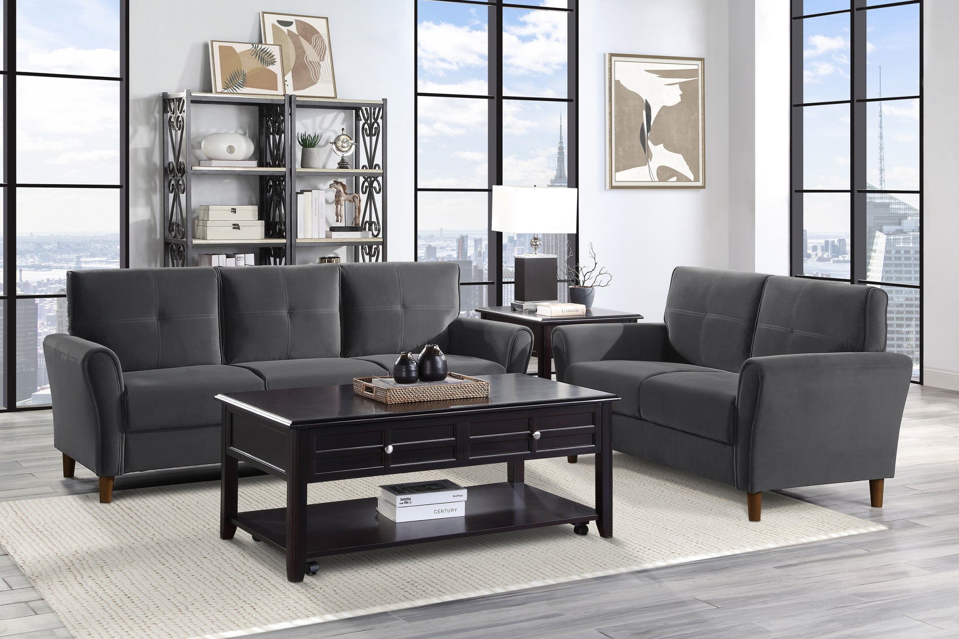 Gray Velvet Upholstery 1Pc Comfort Sofa Plush Seatbacks Tufted Detail Solid Wood Frame Modern Living Room Furniture Gray Velvet Wood Primary Living Space Modern Flared Arms Solid Wood 3 Seat