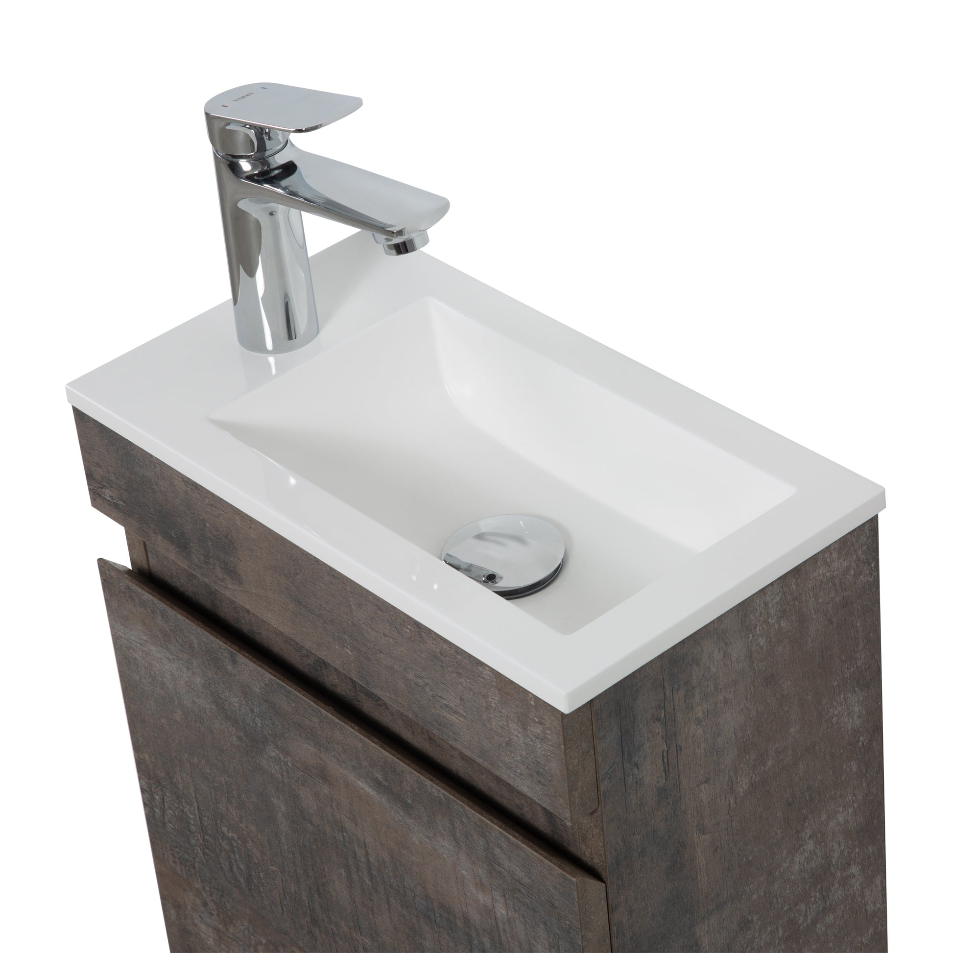 16" Floating Bathroom Vanity With Sink, Wall Mounted Small Bathroom Storage Vanity Cabinet With Resin Top Basin And Soft Close Doors, Dark Birch 24V11 16Db Grey Bathroom Plywood