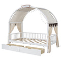 Twin Size Bed With Arched Roof And 2 Drawers, White Twin White Plywood