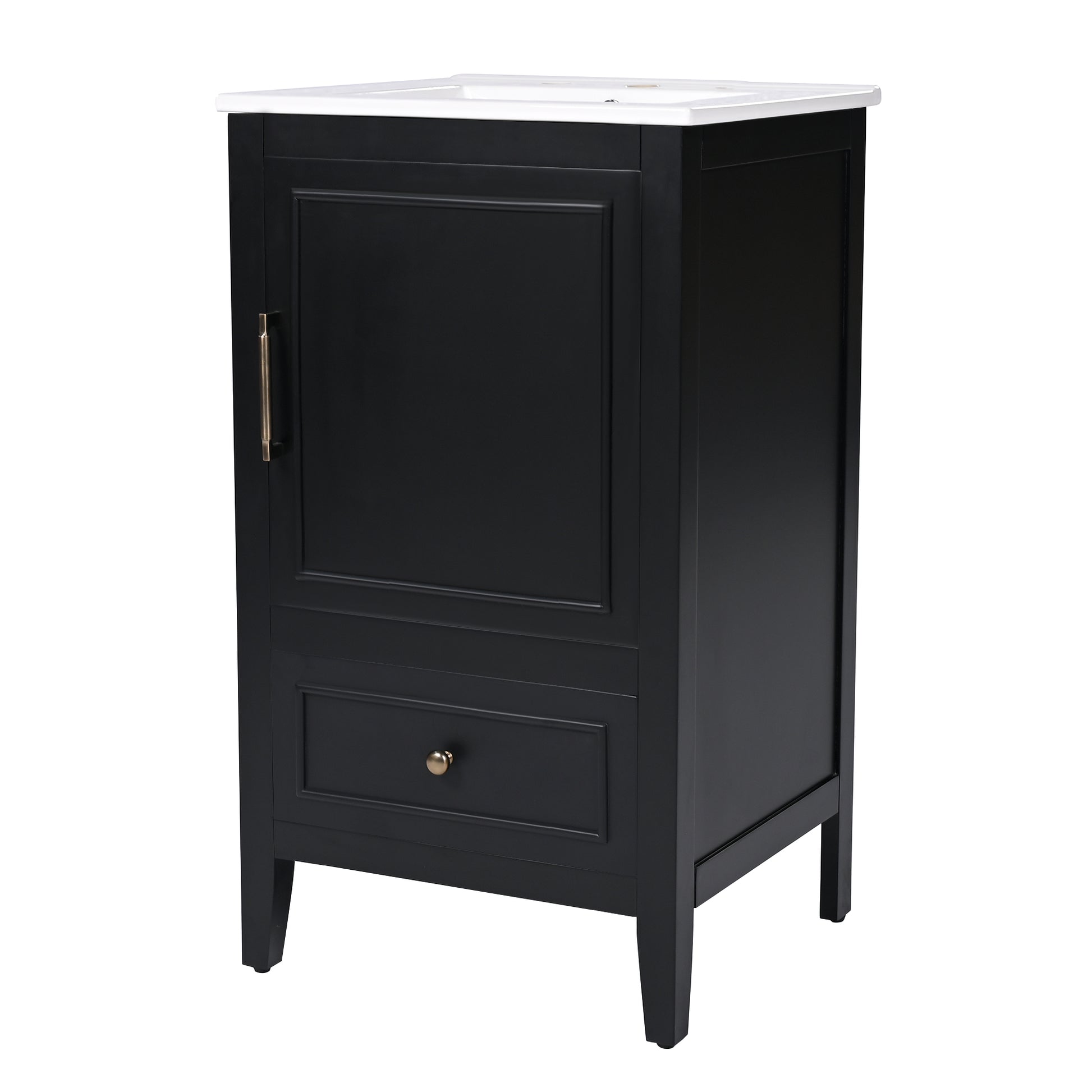 20" Bathroom Vanity With Sink, Bathroom Cabinet With Two Doors, Door Shelf Storage And Adiustable Foot Pads, A Drawer, Black Black Solid Wood Mdf