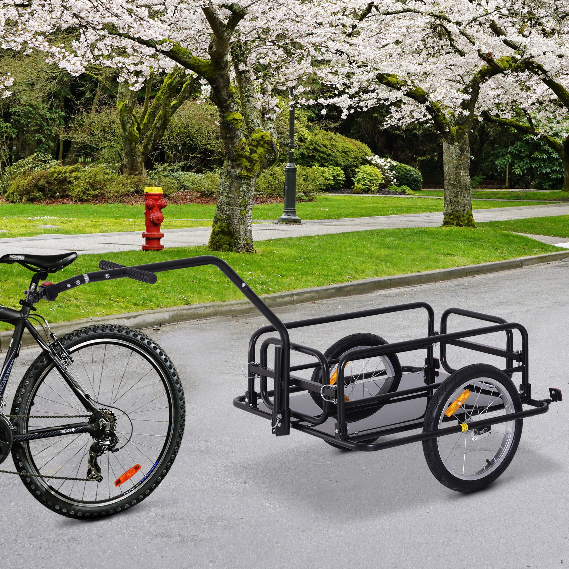 Aosom Bike Cargo Trailer, Bicycle Trailer, Heavy Duty Bike Wagon Cart, Foldable Compact Storage, With Universal Hitch, 16" Wheels, 88 Lbs. Capacity, Black Black Steel