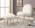 Contemporary Glam White Gold Fabric Faux Fur 1Pc Ottoman Upholstery Living Room Ottoman Seat White Gold Primary Living Space White Classic,Contemporary Square Solid Wood
