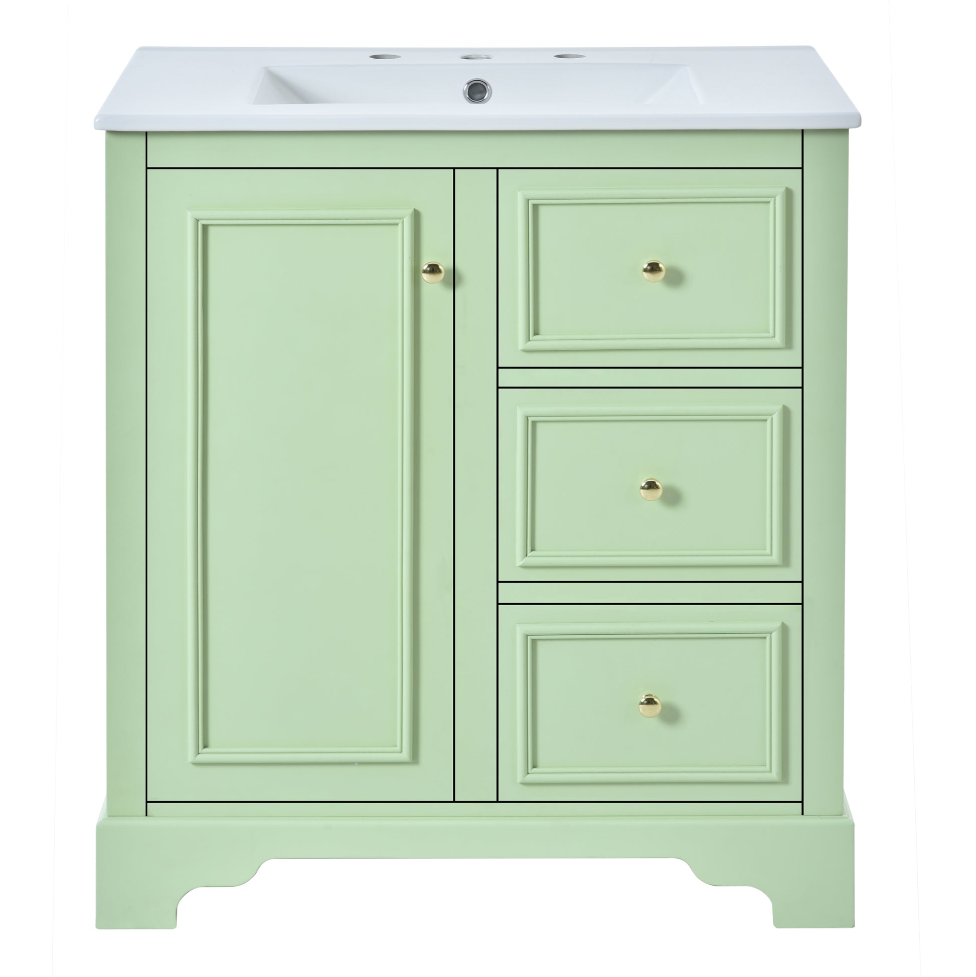 30 Inch Bathroom Vanity With Sink, Modern Elegant Bathroom Storage Cabinet With 3 Drawers And Adjustable Shelves, Freestanding Vanity Set With Mirror Cabinet, Single Sink Bathroom Vanity Green Bathroom Solid Wood Mdf Glass