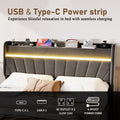 Queen Lift Up Storage Bed Frame With Charging Stationand Led Light, Wingback Upholstered Platform Bed Frame, Wooden Slats Support, No Box Spring Needed, Noise Free, Dark Gray Box Spring Not Required