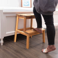 Acacia Wood Two Steps Stool Small Size Rectangle Acacia Wood Light Brown Primary Living Space American Design Acacia Wood