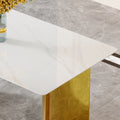 Modern Minimalist Dining Table. White Imitation Marble Glass Sticker Tabletop, Golden Table Legs, Stable And Beautiful. Suitable For Living Room And Dining Room 63