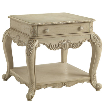 Antique White End Table With Bottom Shelf White Primary Living Space Drawers Rectangular Mdf