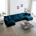 Comfort U Shaped Couch With Reversible Chaise, Modular Large U Shape Sectional Sofa, Double Extra Ottomans,Blue Chenille Blue Chenille 4 Seat