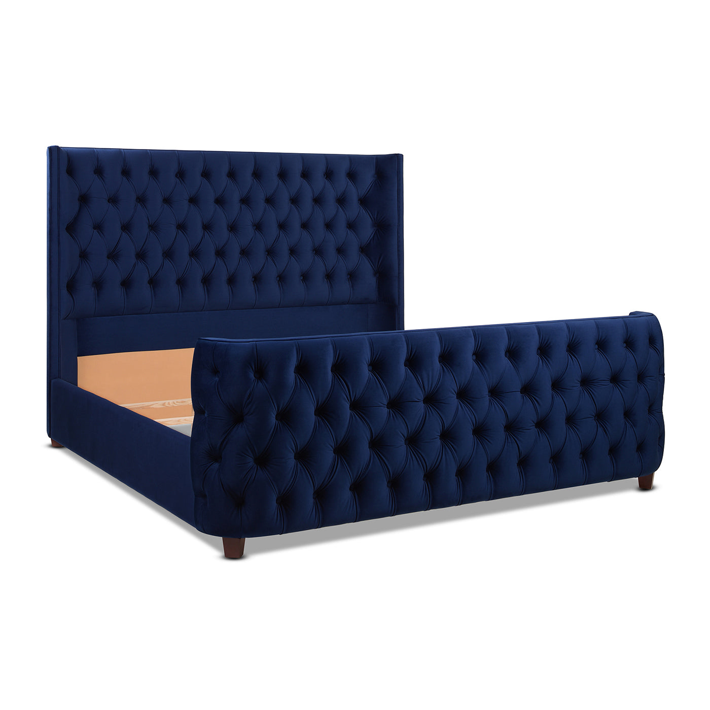 Brooklyn King Tufted Panel Bed Headboard And Footboard Set, Navy Blue Velvet Box Spring Required King Navy Blue Wood Foam Velvet Velvet