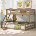 Twin Xl Over Queen Bunk Bed With Ladder And Guardrails, Walnut Expected Arrival Time: 10.27 Box Spring Not Required Twin Xl Walnut Wood Bunk Solid Wood Mdf