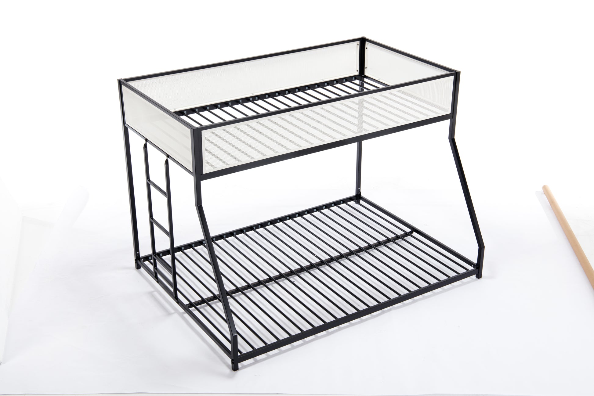 Adam Twin Full Bunk Black With White Mesh Guard Rail Box Spring Not Required Twin Black Metal Bedroom Bunk Metal