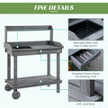 Outsunny 36'' Wooden Potting Bench Work Table With 2 Removable Wheels, Sink, Drawer & Large Storage Spaces, Gray Gray Wood