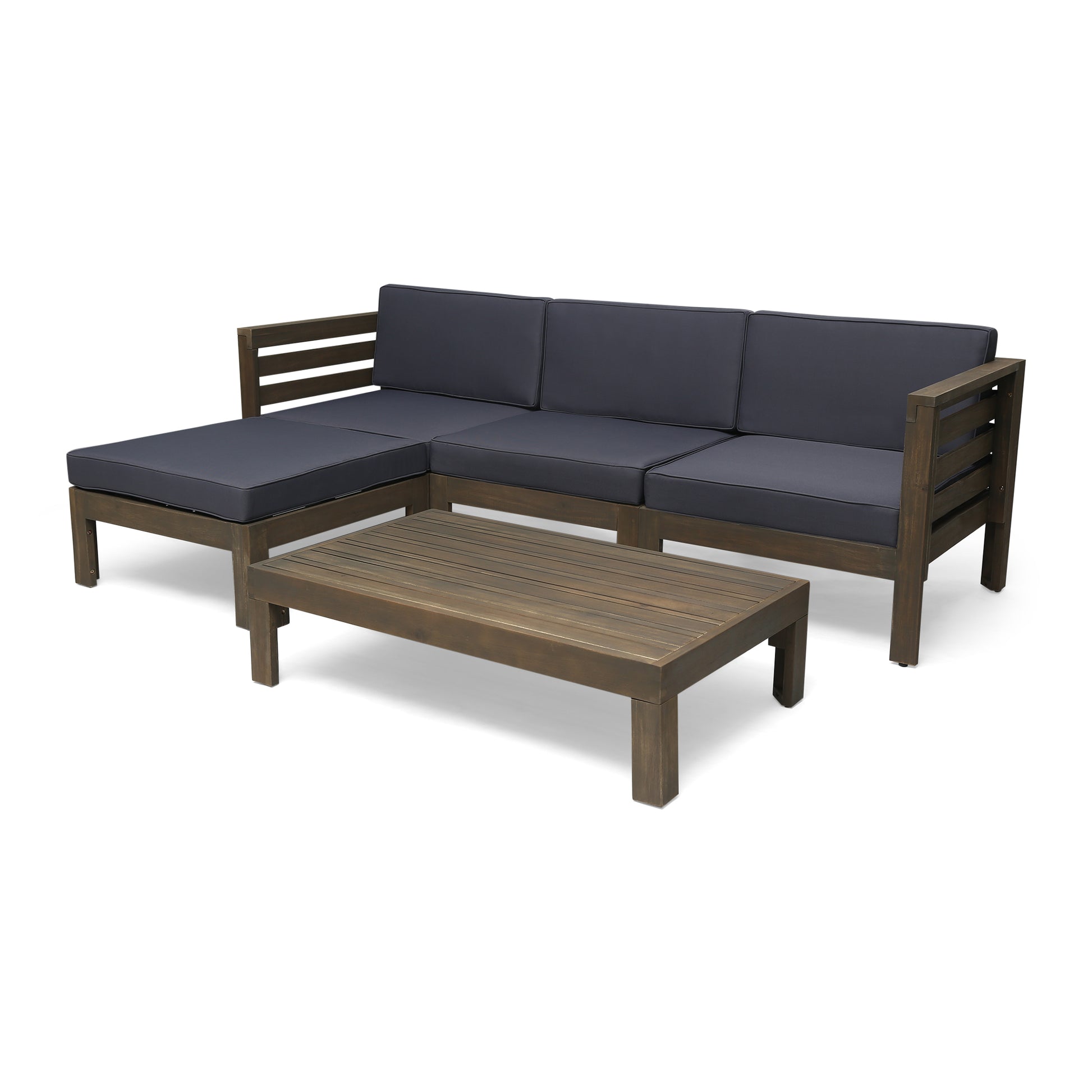 Cambridge L Shape Sofa Set Dark Grey Acacia Wood