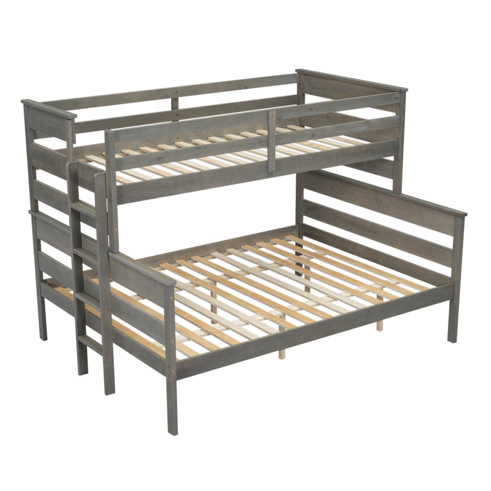 Wood Twin Xl Over Queen Bunk Bed With Ladder, Gray Twin Xl Box Spring Not Required Gray Wood Bedroom Bunk Solid Wood Mdf