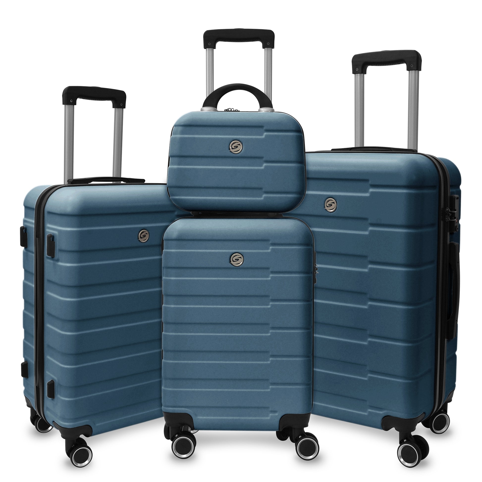 4 Piece Hard Shell Luggage Set,Carry On Suitcase With Spinner Wheels,Family Luggage Set,Dark Blue 12 20 24 28In Dark Blue Abs