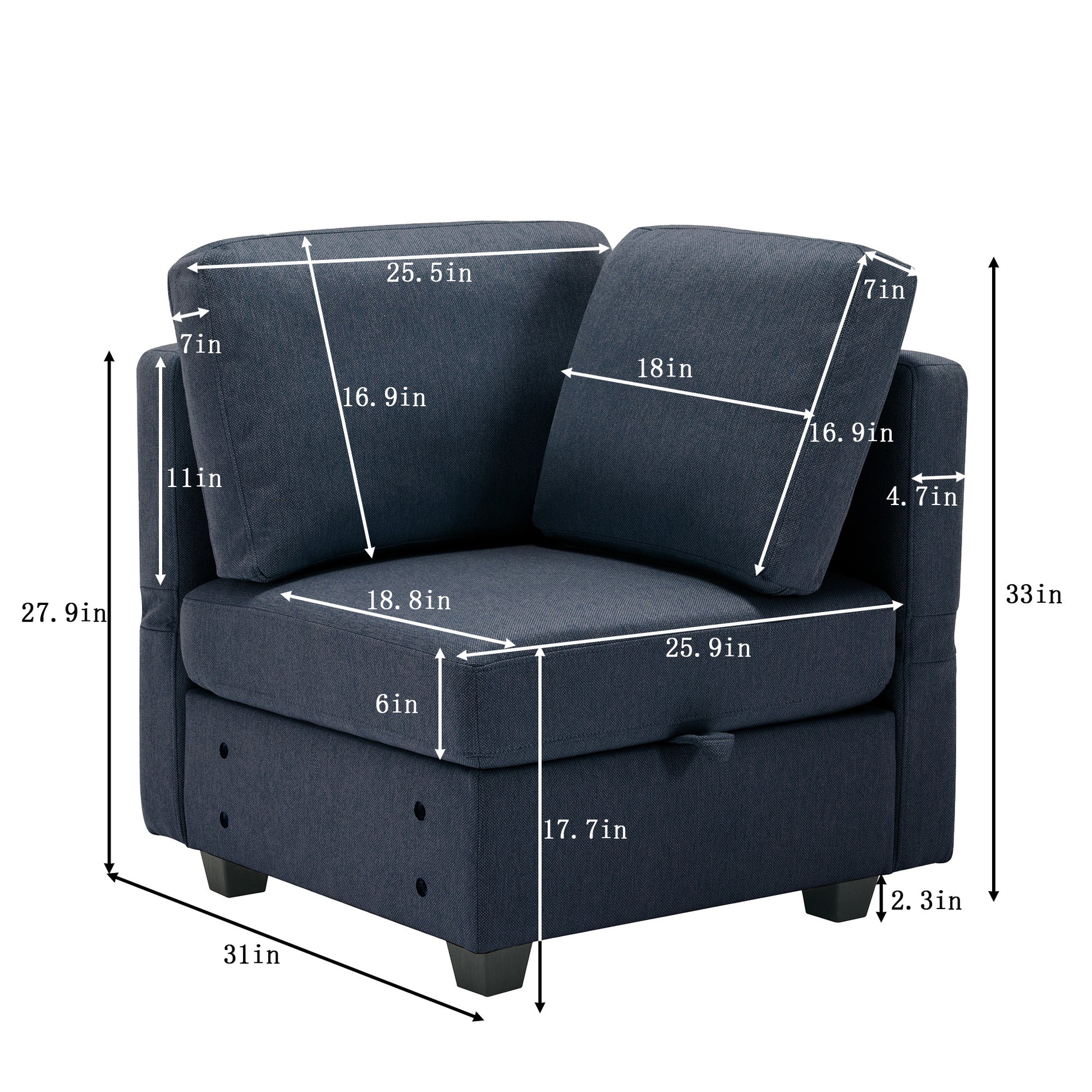 Modular Sectional Sofa U Shaped Sectional Couch With Ottoman, 7 Seat Modular Sofa With Chaise For Living Room, Adjustable Arms And Backs Blue Blue Polyester 4 Seat