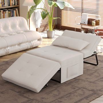 Sofa Bed,Chair Bed,Sleeper Couch,4 In 1 Multi Function Folding Ottoman Bed With Slide Storagepocket For Living Room,Bedroom,Hallway,Beige Beige Espresso Bedroom Mid Century Modern Oak Upholstered Fabric