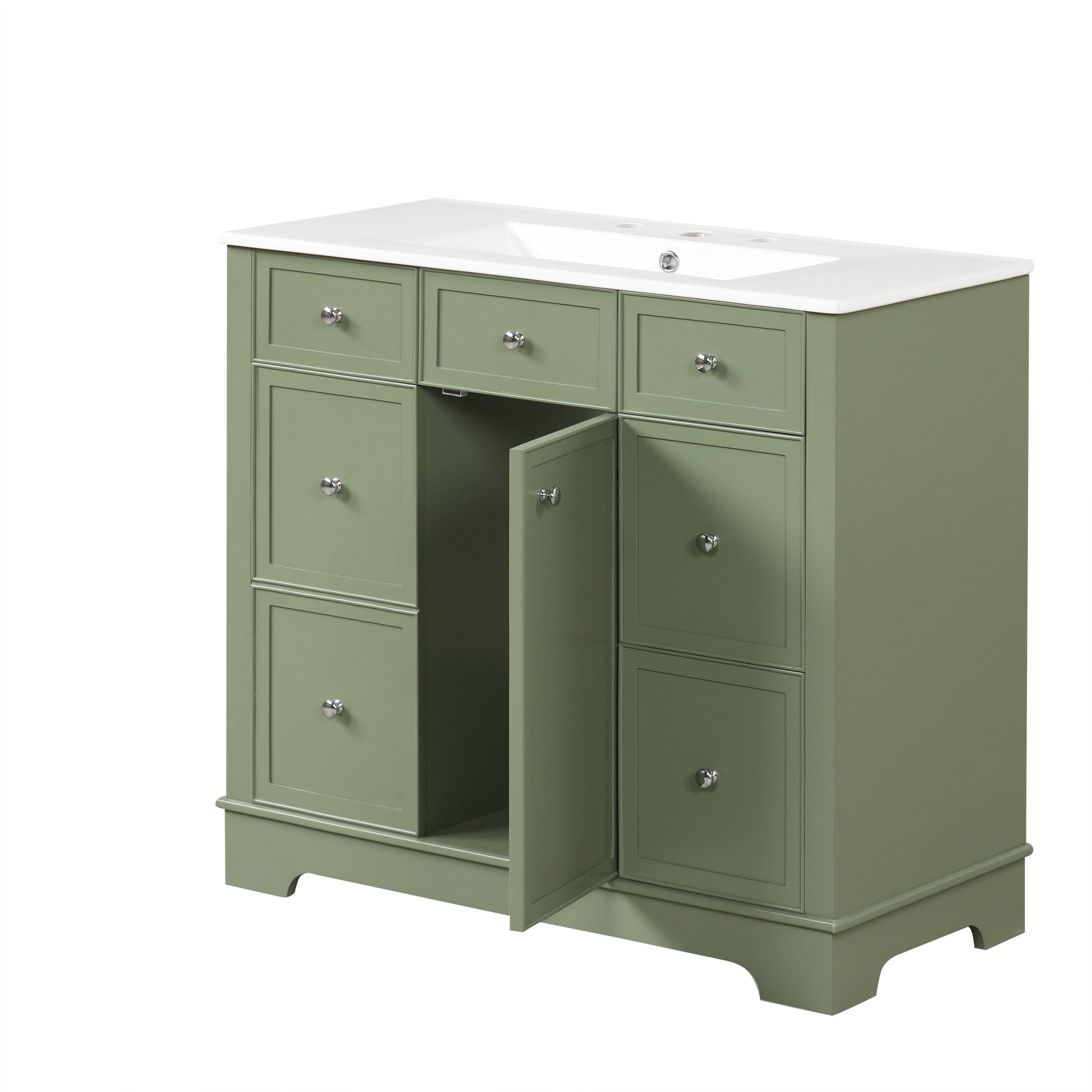 36" Bathroom Vanity With Sink, One Cabinet With Three Drawers And One Flip Drawer, Solid Wood And Mdf Board, Green Green Solid Wood Mdf