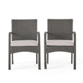 Cordoba Kd Pe Wicker Dining Chair Set Of 2 Pcs Grey Pe Rattan Iron Waterproof Fabric