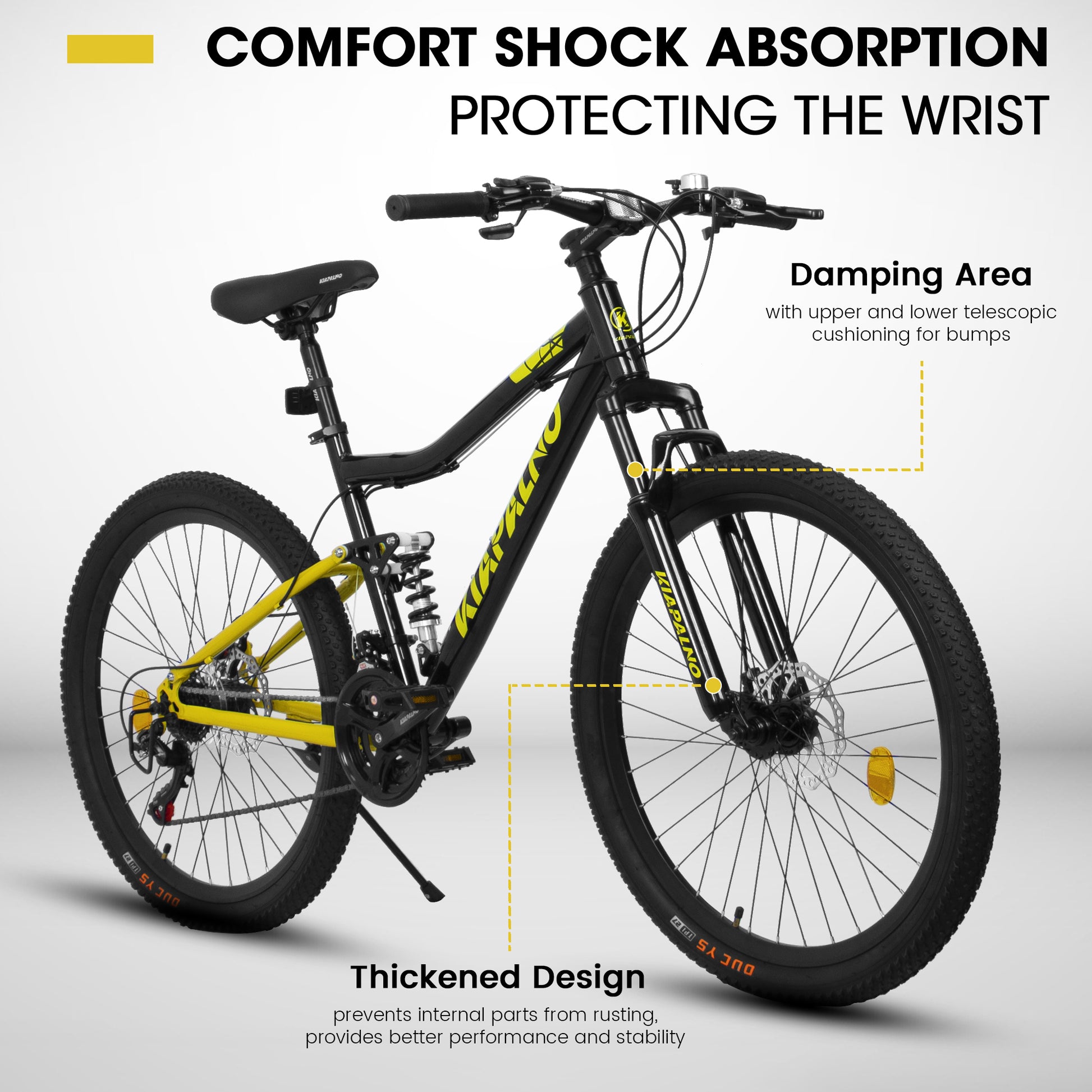 A26336 26 Inch Aluminum Frame Shock Fork Plus Shock Absorber 21 Speed Unisex Mountain Bike Black Steel