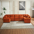 Modern U Shaped 6 Seat Sectional Sofa Couch With One Ottoman And Three Toss Pillows ,Modular Sofa For Living Room,Corduroy Sofa Orange Corduroy 7 Seat