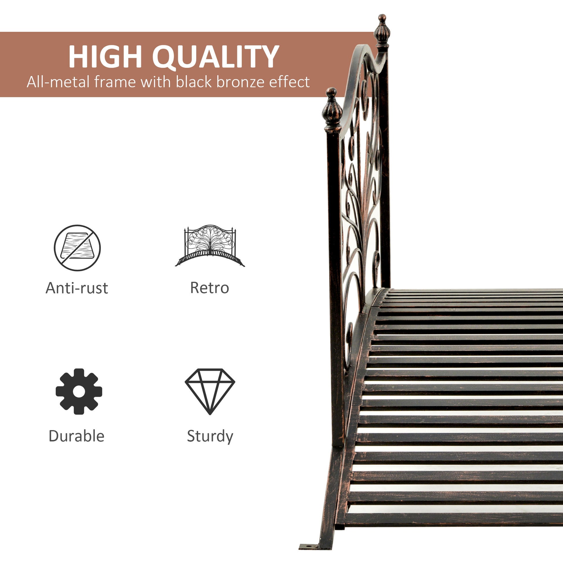 Outsunny 4 Metal Arch Backyard Garden Bridge With Safety Siderails, Delicate Scrollwork, & Easy Assembly, Black Bronze Black Metal