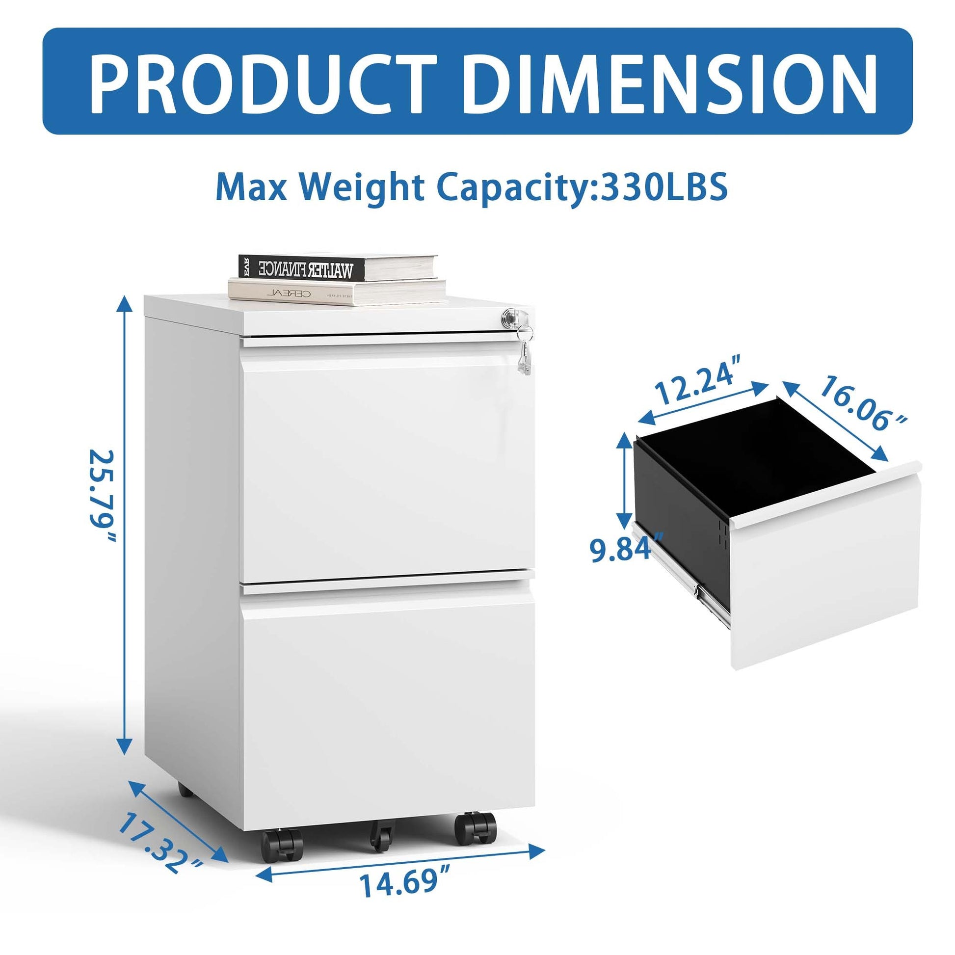 2 Drawer Metal Mobile File Cabinet, Rolling File Cabinet With Lock For Hanging Legal Letter A4 Size,Fully Assembled Except Wheels Filing Cabinets 1 2 Drawers Antique White Office Drawers Included Modern Metal Metal