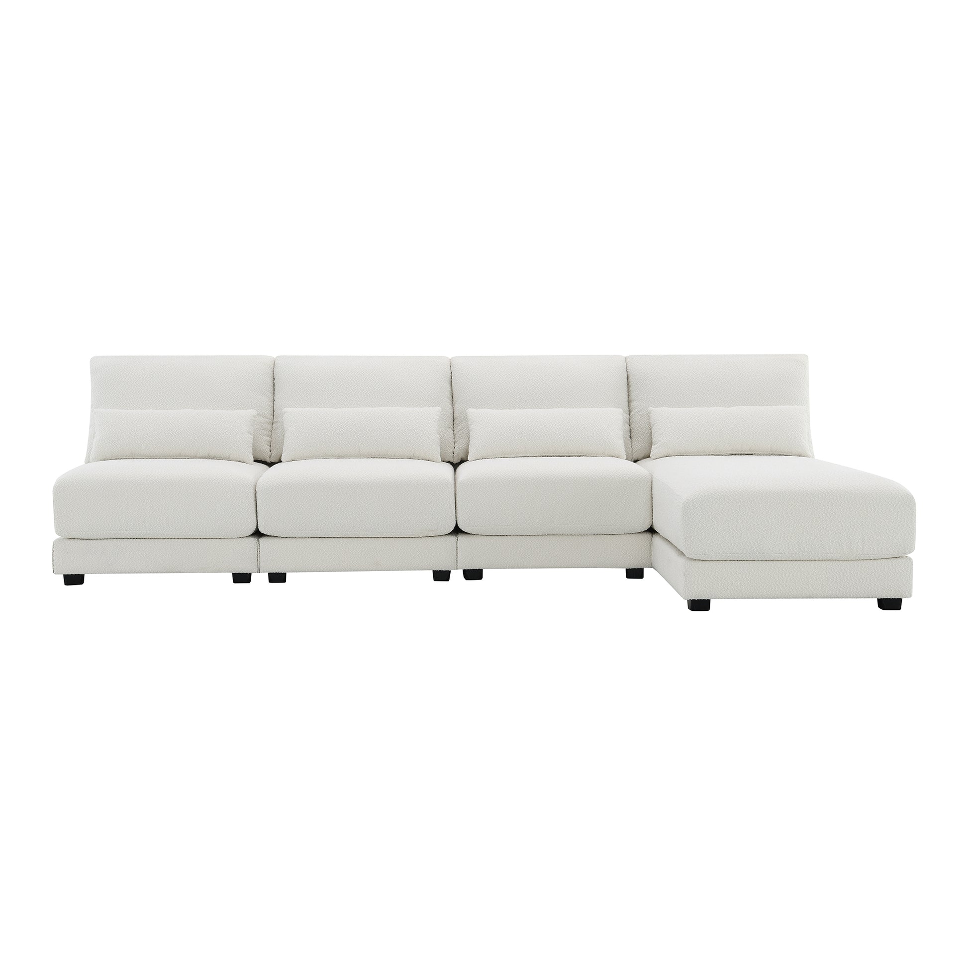 120*61" Oversized Deep Seat Sectional Sofa With Reversible Chaise,Loop Yarn Fabric 5 Seat Armless Indoor Furniture,Convertible L Shaped Couch For Living Room,Apartment,3 Colors Cream Fabric 5 Seat