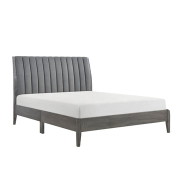 Modern California King Platform Bed 1Pc Velvet Upholstered Headboard Gray Finish Solid Wood Legs Bedroom Furniture, Bed In A Box Box Spring Not Required California King Gray Gray Wood Bedroom Velvet Engineered Wood