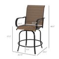 Outsunny Outdoor Bar Stools With Armrests, Set Of 2 360 Swivel Bar Height Patio Chairs With High Density Mesh Fabric, Steel Frame Dining Chairs For Balcony, Poolside, Backyard, Tan Brown Steel
