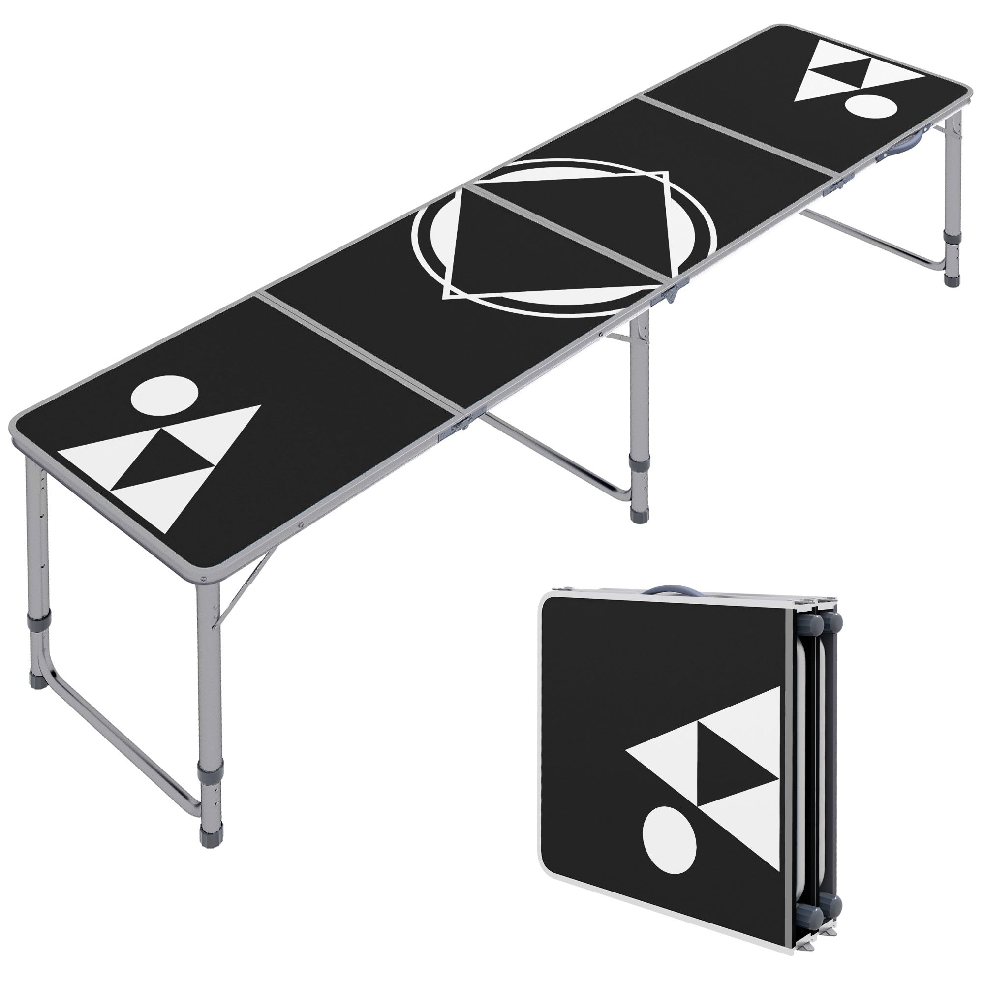 Outsunny 8Ft Portable Beer Pong Table With Adjustable Legs, Folding Camping Table, Aluminum Picnic Table, For Party, Travel, Bbq, Beach, Black And White Black Aluminum