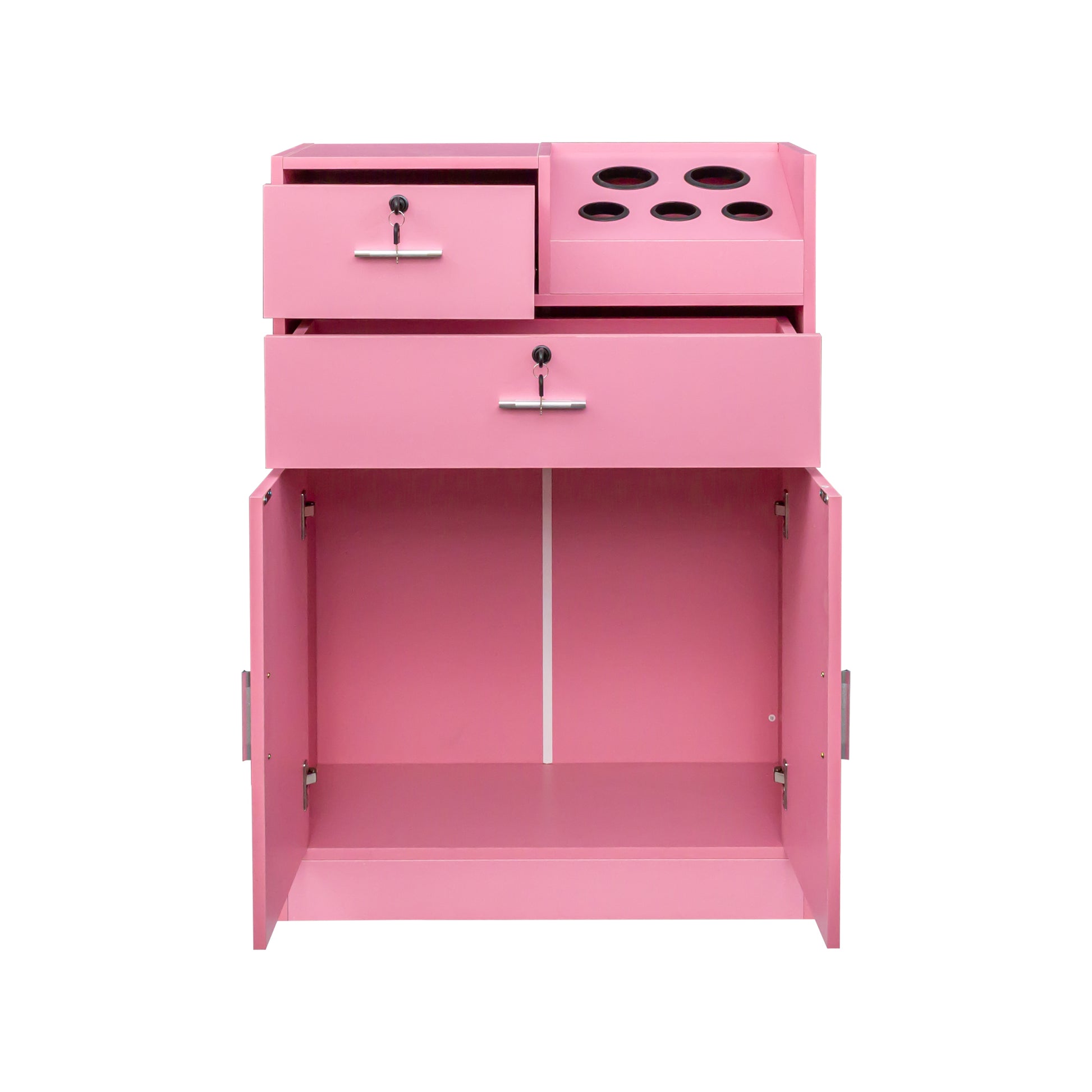 Locking Beauty Salon Storage Cabinet Hair Dryer Holder Stylist Equipment Drawer Pink Mdf