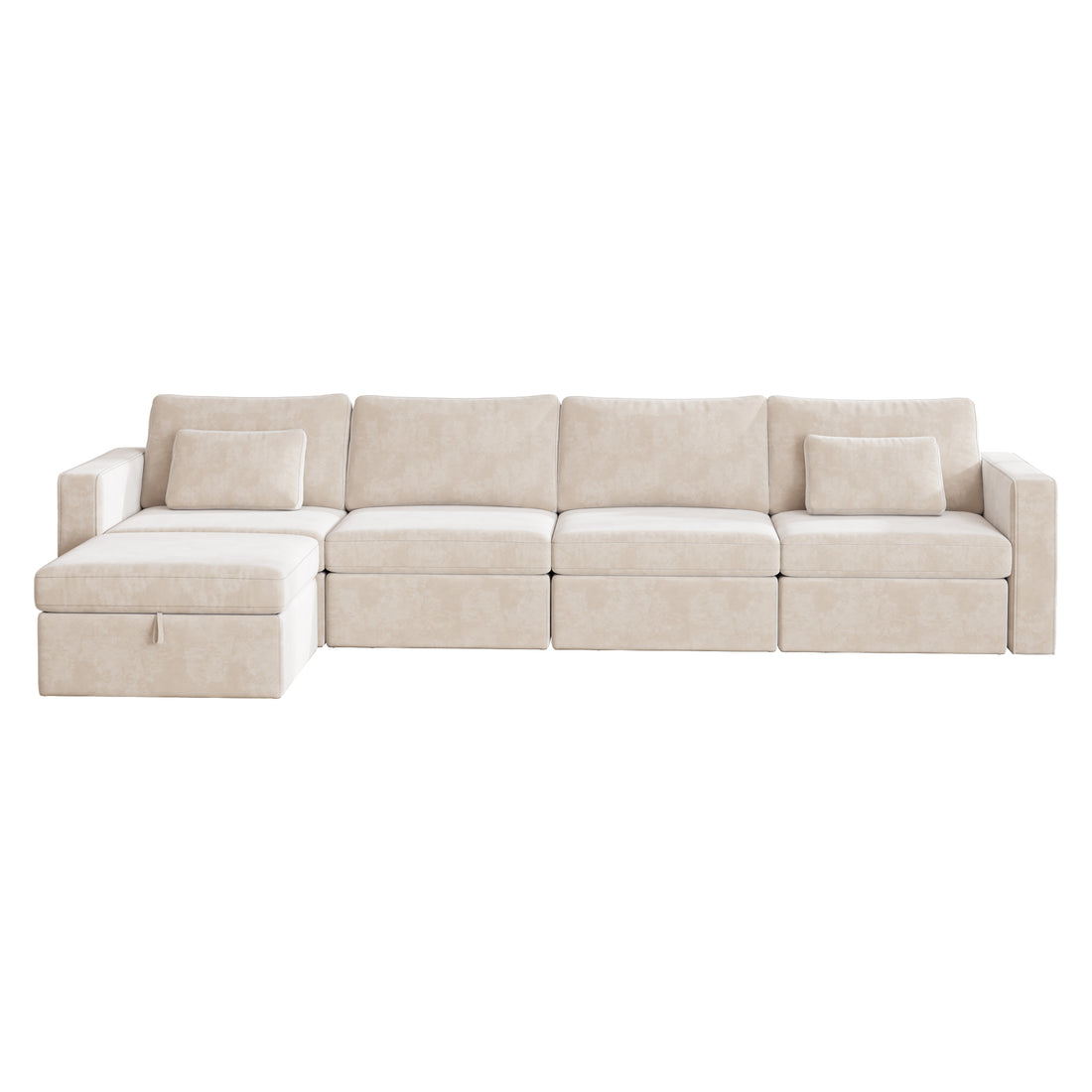 Modern Velvet L Shape Sectional Sofa, Oversized Upholstery Sectional Sofa, Chaise Couch With Storage Ottomans For Living Room Loft Apartment Office White 5 Seats White Wood Primary Living Space Medium Duty Pine 5 Seat White Velvet Medium Soft Cushion