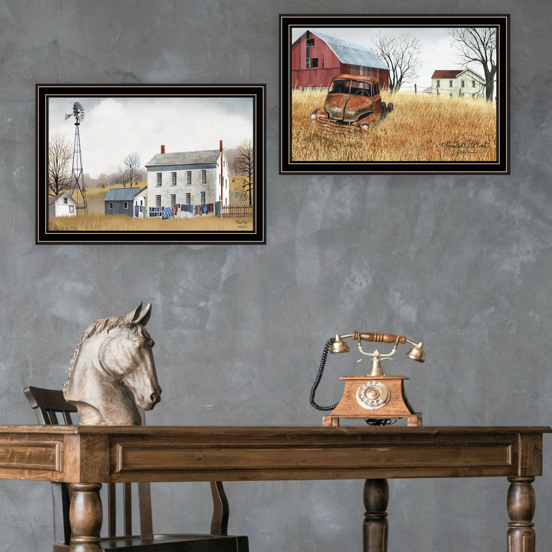 2 Piece Vignette Washday And Granddad'S Old Truck Black Framed Wall Art For Living Room, Bedroom Wall Art Print For Home Decor By Billy Jacobs Multicolor Wood Paper