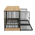 Dog Crate Furniture With Two Combined Room, Xl Large Double Dog Cage Furniture With Tray For Medium Large Dogs, Wooden Dog Kennel Furniture Black Natural Mdf Iron