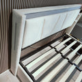 Queen Size, Cotton And Linen Fabric, Pneumatic Bed, With Storage Space Under The Bed, Stable Bed Structure,Light Gray Queen Light Gray Mdf Acacia