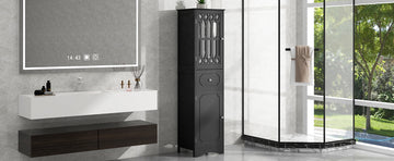 Tall Bathroom Cabinet, Freestanding Storage Cabinet With Drawer And Doors, Mdf Board, Acrylic Door, Adjustable Shelf, Black Black Mdf