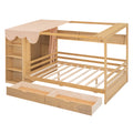 Full Size House Bed With Two Drawers And Wardrobe,Natural Full Natural Solid Wood