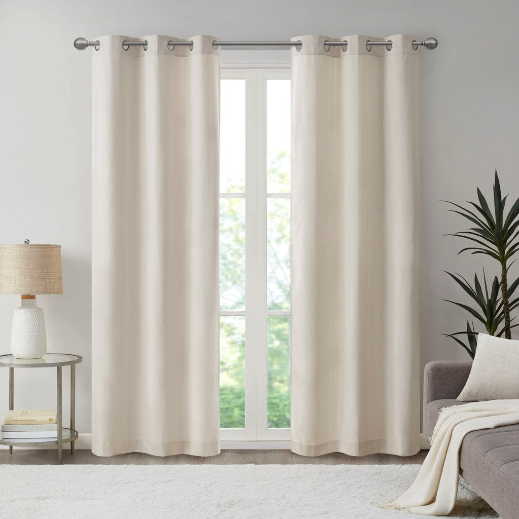 Basketweave Room Darkening Curtain Panel Pair 2 Pcs Window Panels Ivory Polyester