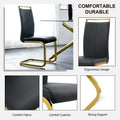 Table And Chair Set, The Table Is Equipped With A Marble Patterned Mdf Tabletop And Gold Table Legs.The Chair Is Equipped With Pu Synthetic Leather High Back Cushion And Gold Coated Metal Legs. Gold Black Seats 4 Mdf Metal