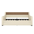 Twin Size Daybed With Trundle, Upholstered Daybed With Charging Station And Led Lights, Beige Twin Beige Pu Leather