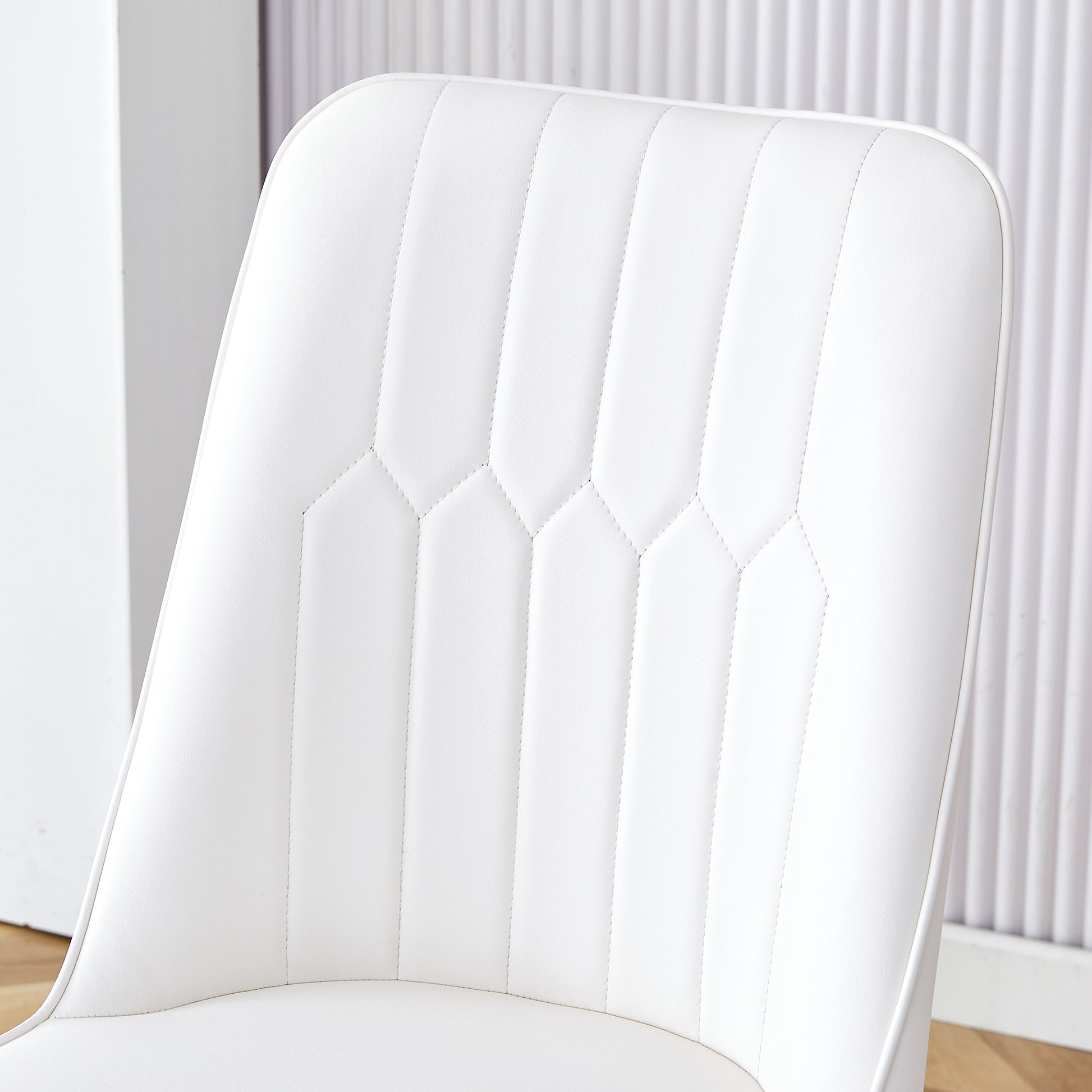 Table And Chair Set, Mdf Desktop, White Metal Table Legs, Stable And Beautiful, Suitable For Most Styles Of Home. Modern Simple Dining Table, Comfortable Seating. White Seats 4 Mdf
