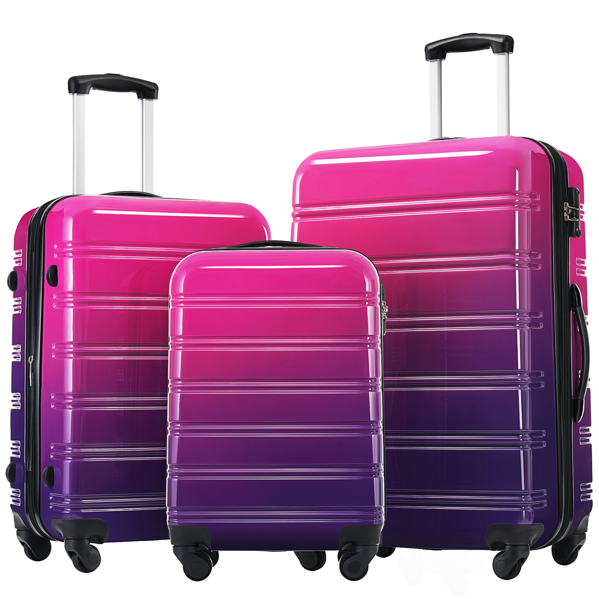 Hardshell Luggage Sets 3 Piece Gradient Color Expandable Suitcase With Spinner Wheels And Tsa Lock Lightweight 20" 24" 28" Available,Purple And Pink Multicolor Purple Pc