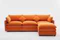 Modular Sectional Sofa, 3 Seater Sofa With Ottoman, Modern L Shaped Sofa For Living Room Bedroom Apartment Orange Wood Fabric 4 Seat