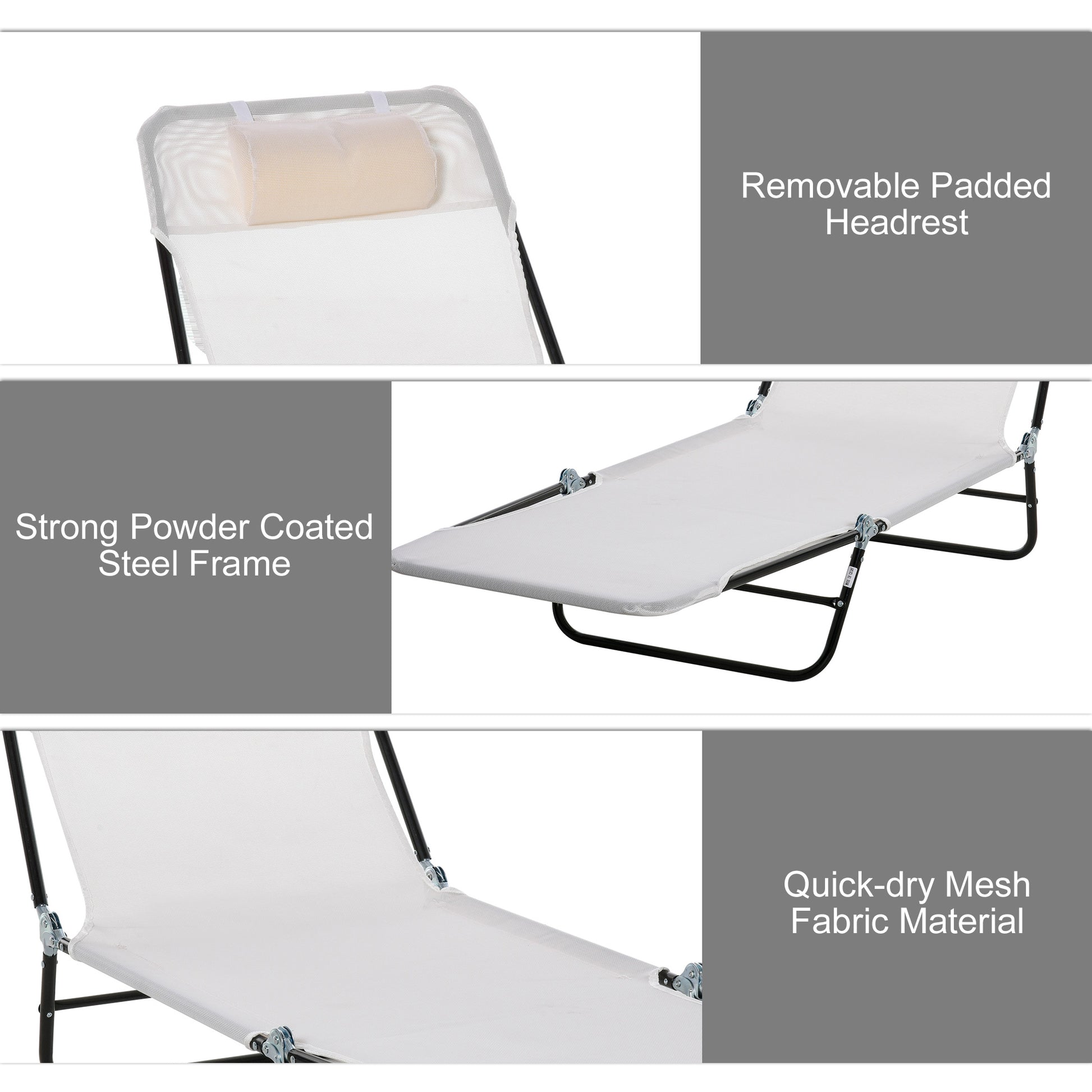 Outsunny Folding Chaise Lounge Chair, Pool Sun Tanning Chair, Outdoor Lounge Chair With Reclining Back,Mesh Seat, Headrest For Beach, Yard, Patio, Cream White Cream White Steel