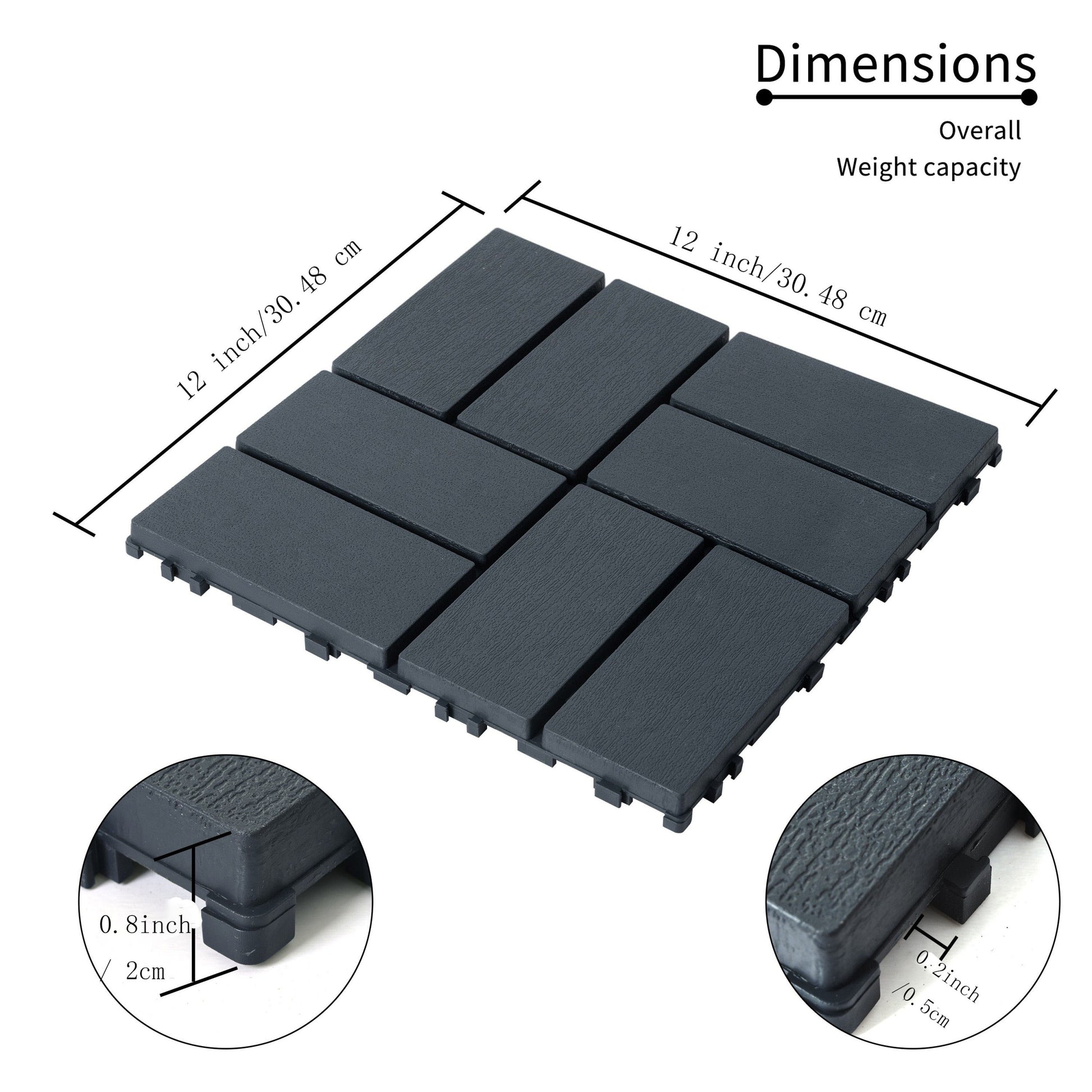 Plastic Interlocking Deck Tiles, 44 Pack, 12"X12", Waterproof, All Weather, Patio Decking Tiles For Poolside, Balcony, Backyard, Bathroom, Easy To Install, Grey Grey Plastic