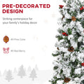 Homcom 9 Foot Pencil Snow Flocked Artificial Christmas Tree With Pine Realistic Branches, Pine Cones, Red Berries, Auto Open, Green Green Plastic