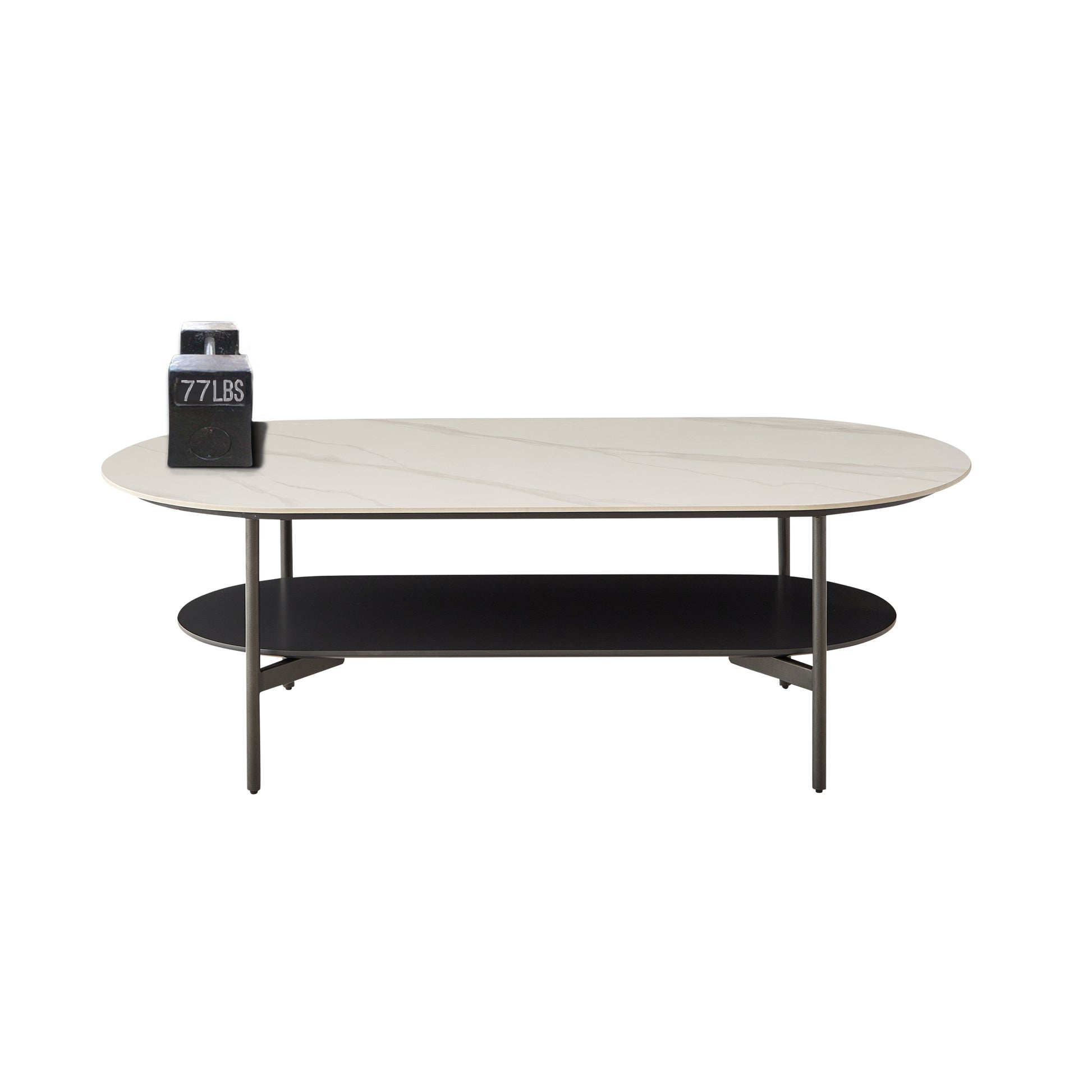 Coffee Table Ceramic Coffee Table, Mdf Painting Double Layer Coffee Table For Living Room, White Ceramic And Coffee Brown Bottom Shelf Black White Ceramic Mdf