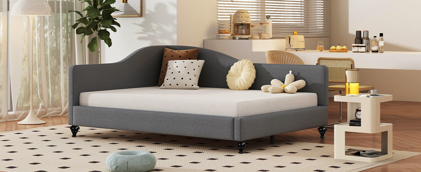 Full Size L Shaped Linen Daybed, With Solid Wood Legs, Gray Old Sku: Sf000146Aae Full Gray Linen Mdf