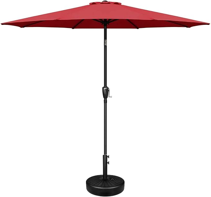Outdoor Market Table Patio Umbrella With Button Tilt, Crank And 8 Sturdy Ribs For Garden, Deck, Lawn, Backyard & Pool Red Black Polyester